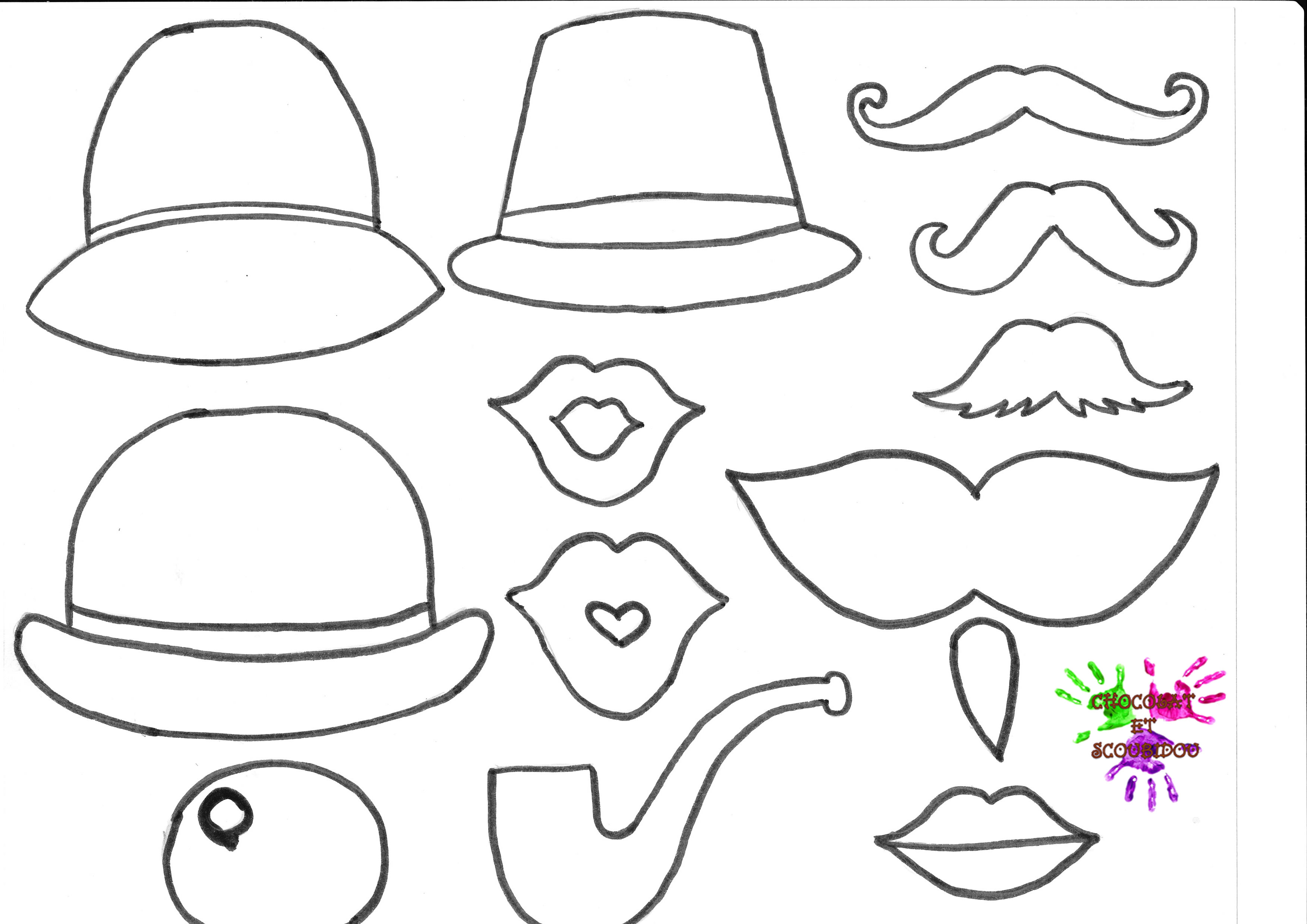 Jeu de deguisement chapeaux bouches et moustaches a colorier